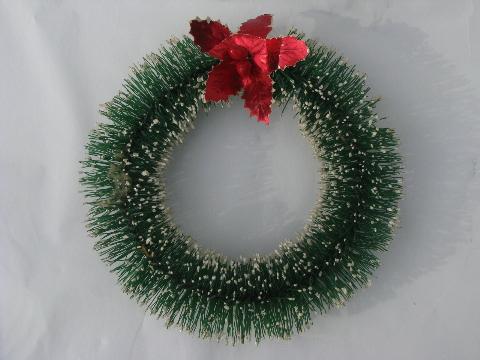 photo of red holly bottle brush Christmas wreath ornament decoration, 50s Japan #1