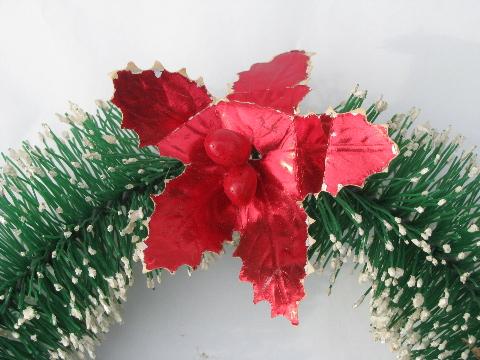 photo of red holly bottle brush Christmas wreath ornament decoration, 50s Japan #2