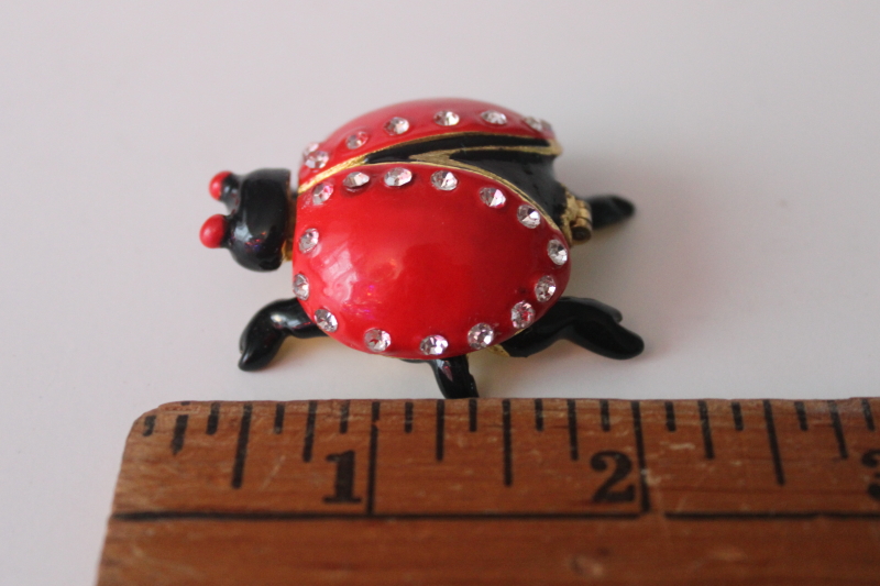 photo of red ladybug w/ rhinestones vintage Monet style enameled metal trinket box, Valentine's day love bug  #1