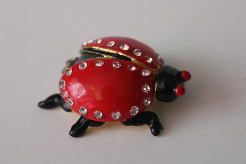 photo of red ladybug w/ rhinestones vintage Monet style enameled metal trinket box, Valentine's day love bug  #2