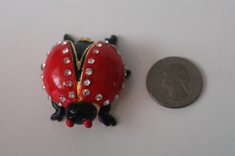 photo of red ladybug w/ rhinestones vintage Monet style enameled metal trinket box, Valentine's day love bug  #3