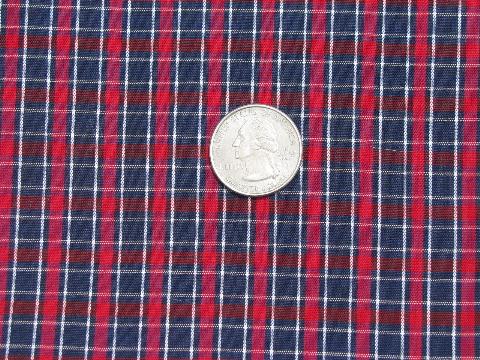 photo of red & navy blue checked plaid soft fine cotton shirting fabric, 1950s-60s vintage #1