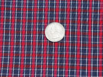 catalog photo of red & navy blue checked plaid soft fine cotton shirting fabric, 1950s-60s vintage