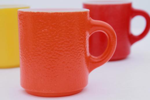 photo of red, orange, yellow vintage heat proof milk glass coffee mug w/ fired on colors #3