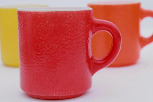 photo of red, orange, yellow vintage heat proof milk glass coffee mug w/ fired on colors #4