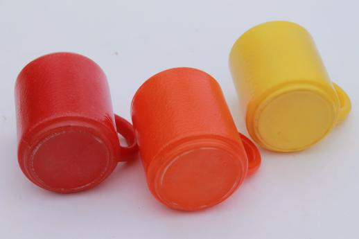 photo of red, orange, yellow vintage heat proof milk glass coffee mug w/ fired on colors #7