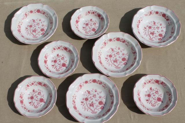 photo of red - pink Indian tree transferware bowls, retro vintage stoneware pottery  #3