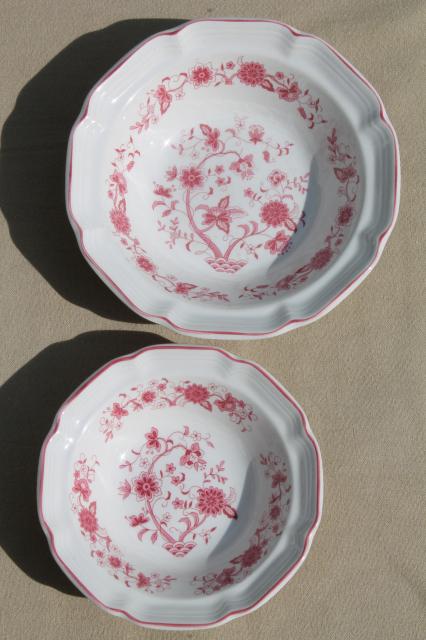 photo of red - pink Indian tree transferware bowls, retro vintage stoneware pottery  #4