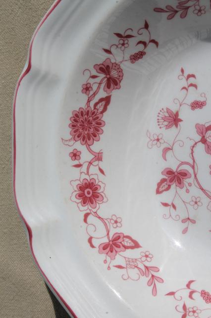 photo of red - pink Indian tree transferware bowls, retro vintage stoneware pottery  #5