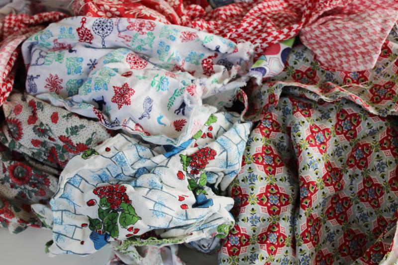 photo of red prints 30s 40s 50s vintage cotton feedsack scrap fabric for quilting sewing projects #1