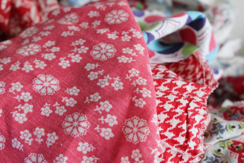 photo of red prints 30s 40s 50s vintage cotton feedsack scrap fabric for quilting sewing projects #4