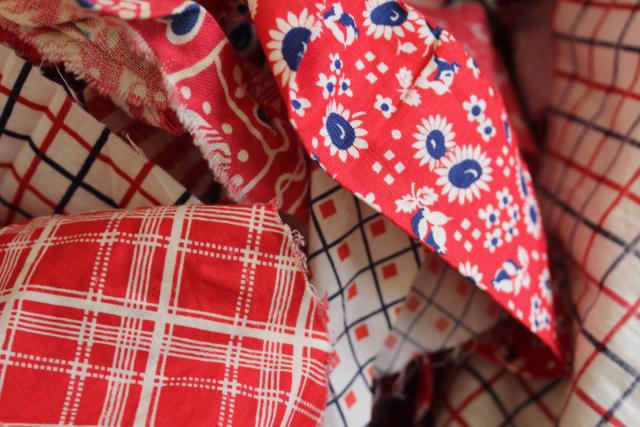 photo of red prints 30s 40s 50s vintage cotton scraps bundle for quilting sewing craft projects #7