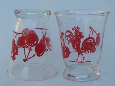 photo of red roosters and cherries swanky swig vintage glasses, 50s print tumblers #2