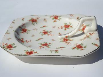 catalog photo of red rose chintz china lemon server handled plate, vintage Japan