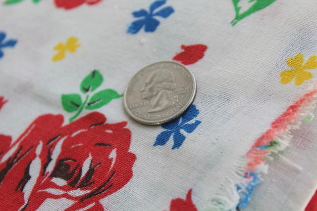 photo of red roses print cotton feed sack, 40s 50s vintage feedsack fabric for sewing projects #2