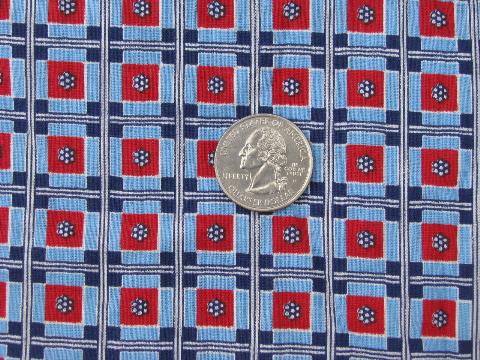 photo of red squares on blue checkerboard print, vintage 1930s cotton fabric #1