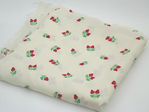 photo of red strawberries flocked fabric, retro 60s 70s vintage poly  crepe fabric #3