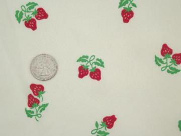 catalog photo of red strawberries flocked fabric, retro 60s 70s vintage poly  crepe fabric