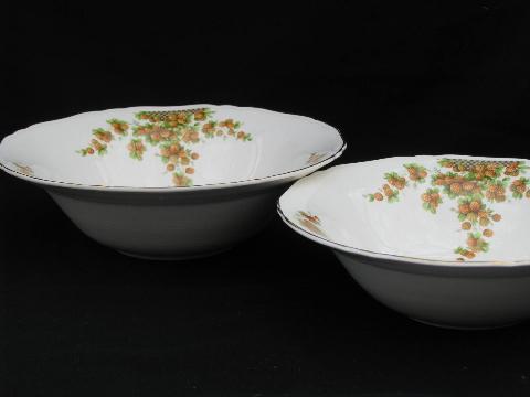 photo of red strawberries, vintage Crown Potteries strawberry china, lot of serving bowls #4