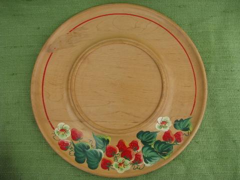 photo of red strawberries vintage painted wood sandwich tray & salad bowl #2