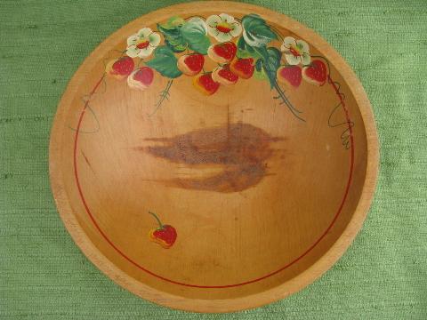 photo of red strawberries vintage painted wood sandwich tray & salad bowl #3