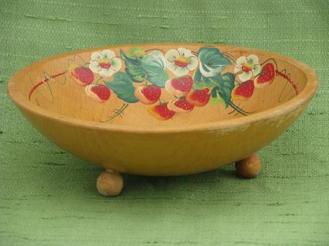 photo of red strawberries vintage painted wood sandwich tray & salad bowl #4