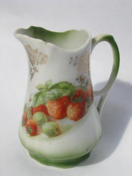 catalog photo of red strawberry antique china cream pitcher, small creamer w/ strawberries