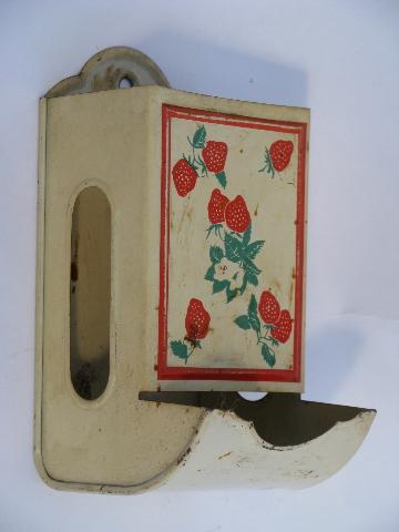 photo of red strawberry match safe, vintage wall mount box for kitchen matches box #1