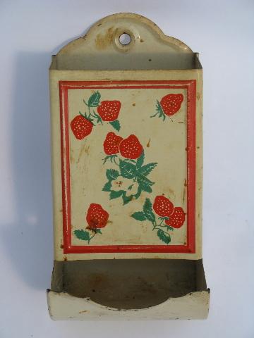 photo of red strawberry match safe, vintage wall mount box for kitchen matches box #2