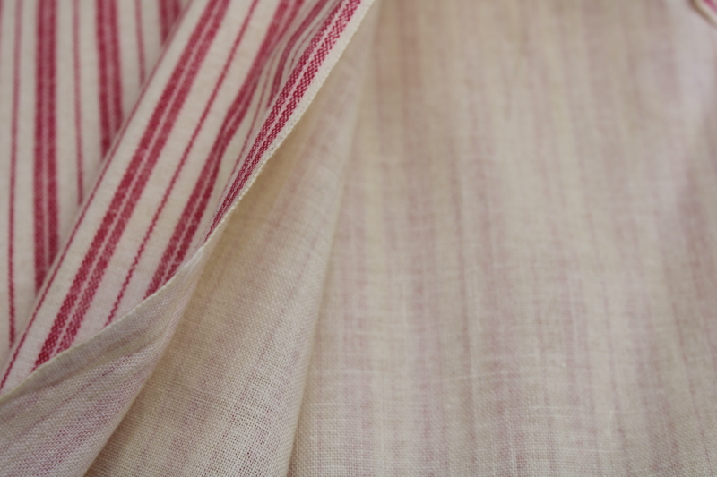 photo of red striped cotton remnants lot, quilting fabric & pillow ticking pieces primitive country farmhouse #3