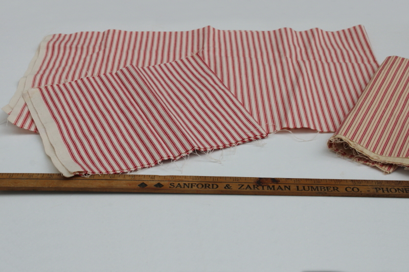 photo of red striped cotton remnants lot, quilting fabric & pillow ticking pieces primitive country farmhouse #4