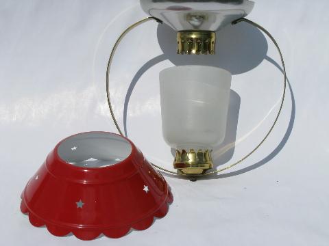 photo of red tole shade, cute little vintage ceiling light for kitchen or cabin #3