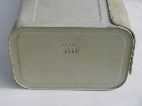 photo of red tomato bread box, 1940s metal breadbox, vintage kitchenware #2