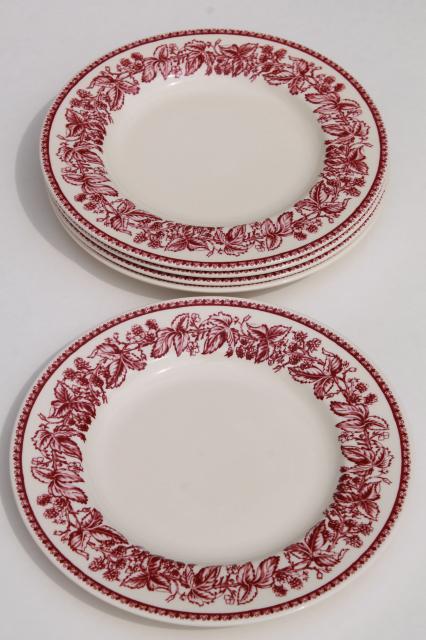 photo of red transferware Wedgwood china, Mayfair pattern Williams-Sonoma salad plates #1