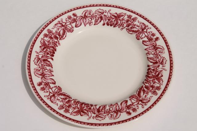 photo of red transferware Wedgwood china, Mayfair pattern Williams-Sonoma salad plates #2