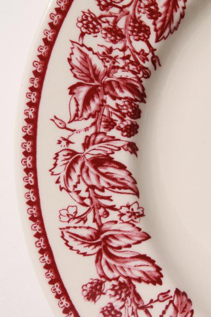 photo of red transferware Wedgwood china, Mayfair pattern Williams-Sonoma salad plates #3