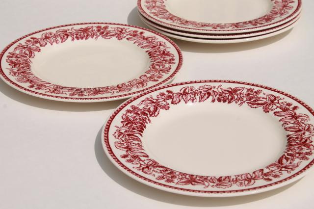 photo of red transferware Wedgwood china, Mayfair pattern Williams-Sonoma salad plates #4