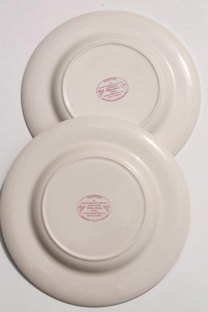 photo of red transferware Wedgwood china, Mayfair pattern Williams-Sonoma salad plates #5