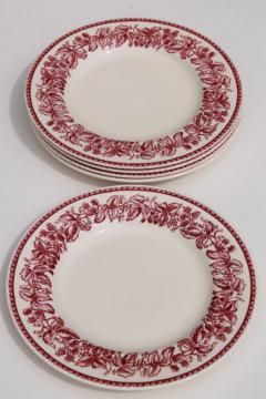 catalog photo of red transferware Wedgwood china, Mayfair pattern Williams-Sonoma salad plates