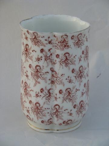 photo of red transferware chintz china, antique white ironstone toothbrush holder #1