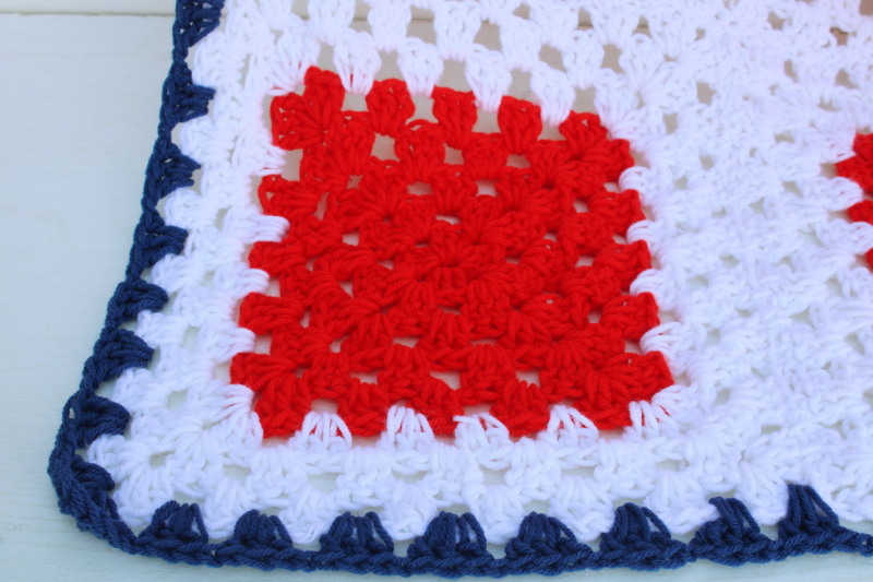 photo of red, white, and blue granny squares crochet lap blanket, 4th of July afghan  #2