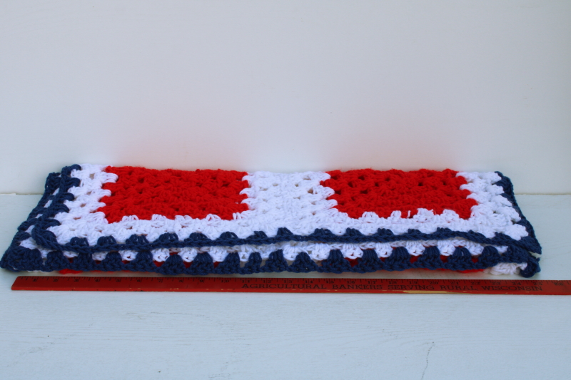 photo of red, white, and blue granny squares crochet lap blanket, 4th of July afghan  #3