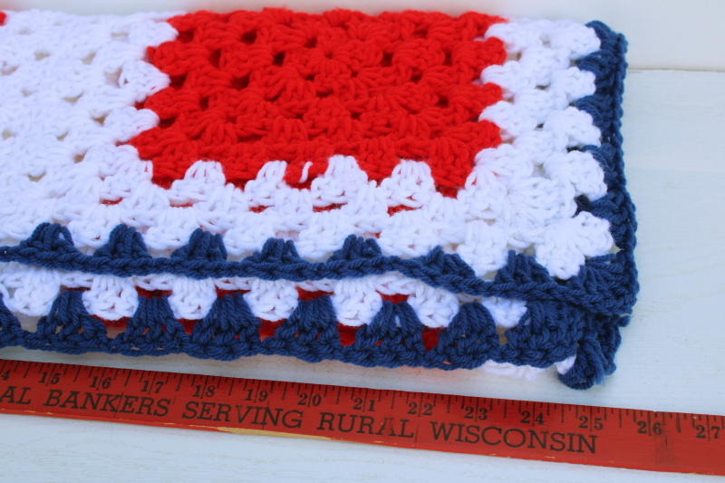 photo of red, white, and blue granny squares crochet lap blanket, 4th of July afghan  #4