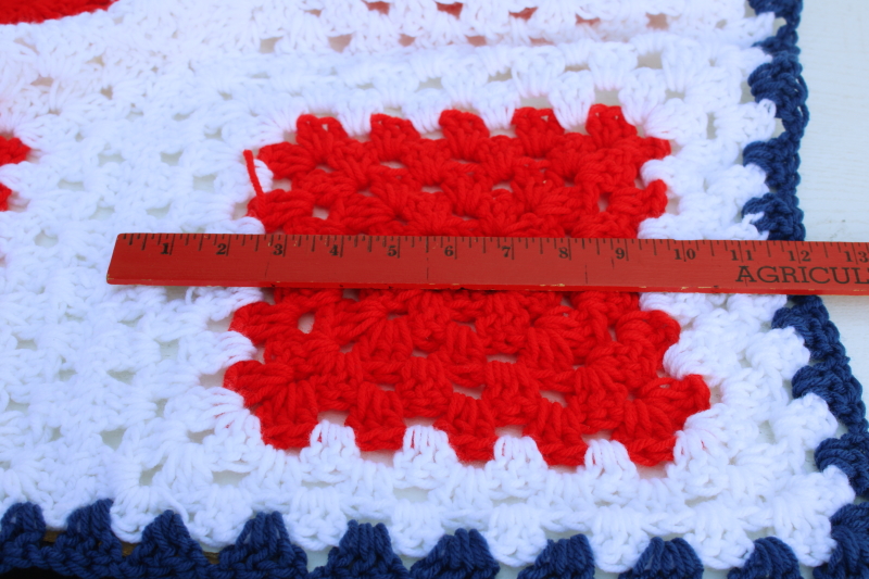 photo of red, white, and blue granny squares crochet lap blanket, 4th of July afghan  #5