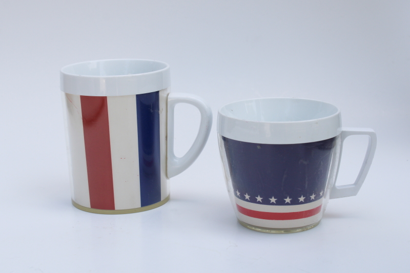 photo of red, white and blue patriotic Thermo Serv insulated plastic party cups, bicentennial vintage mugs #1