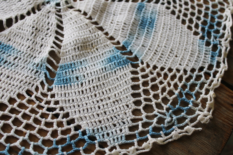photo of red, white and blue vintage crochet cotton lace doilies, retro summer beach cottage boho decor  #4