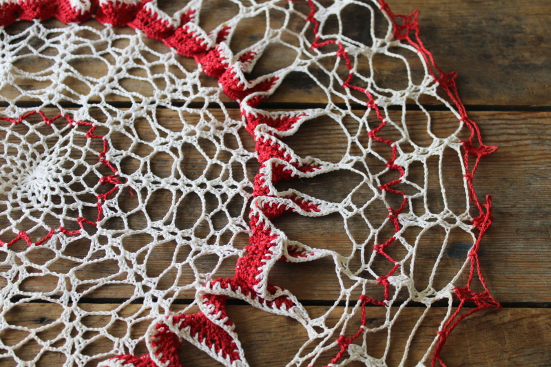 photo of red, white and blue vintage crochet cotton lace doilies, retro summer beach cottage boho decor  #7