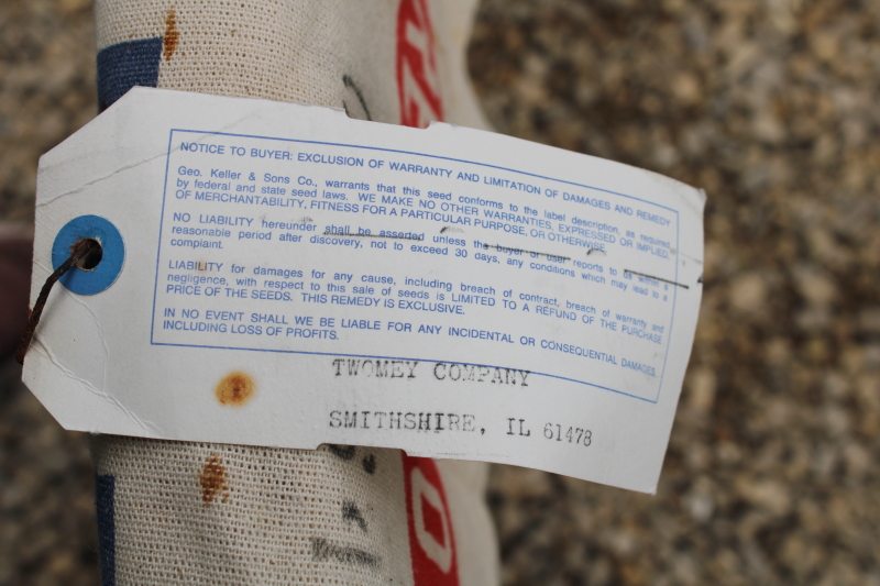 photo of red white blue clover seed sack, vintage printed cotton feedsack bag K Brand Quincy Illinois  #4