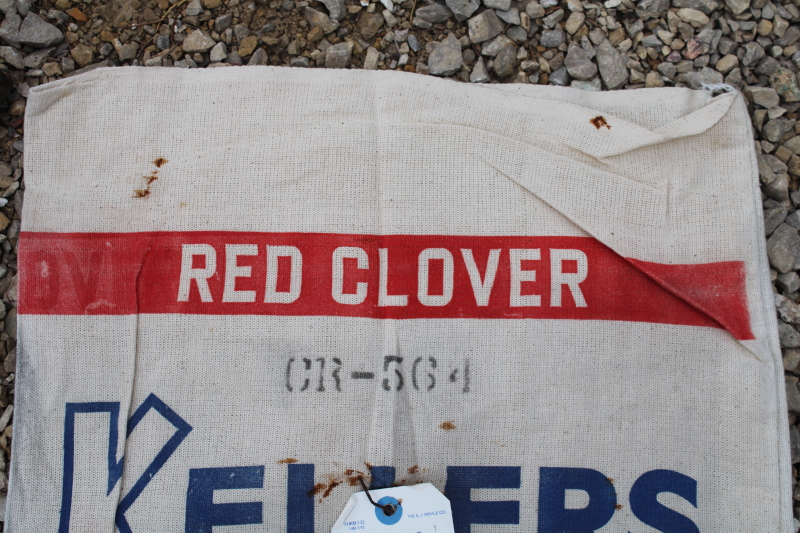 photo of red white blue clover seed sack, vintage printed cotton feedsack bag K Brand Quincy Illinois  #5