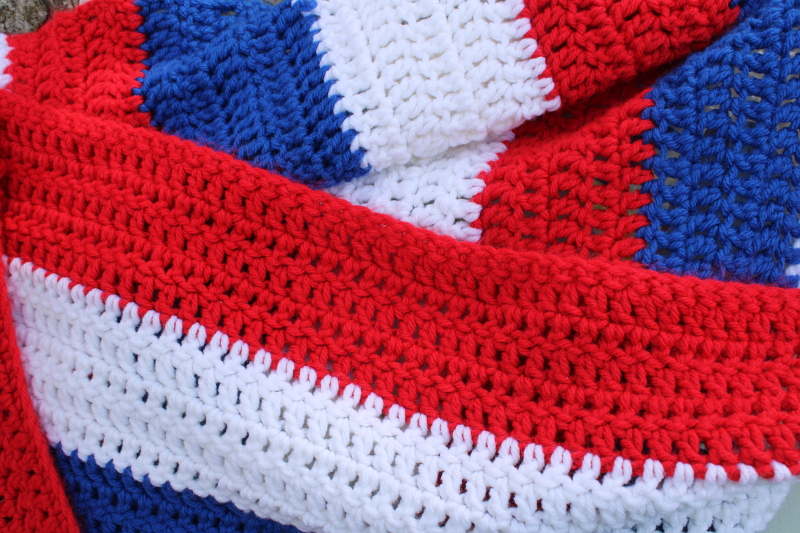 photo of red white blue crochet afghan American pride patriotic summer porch festival blanket #2
